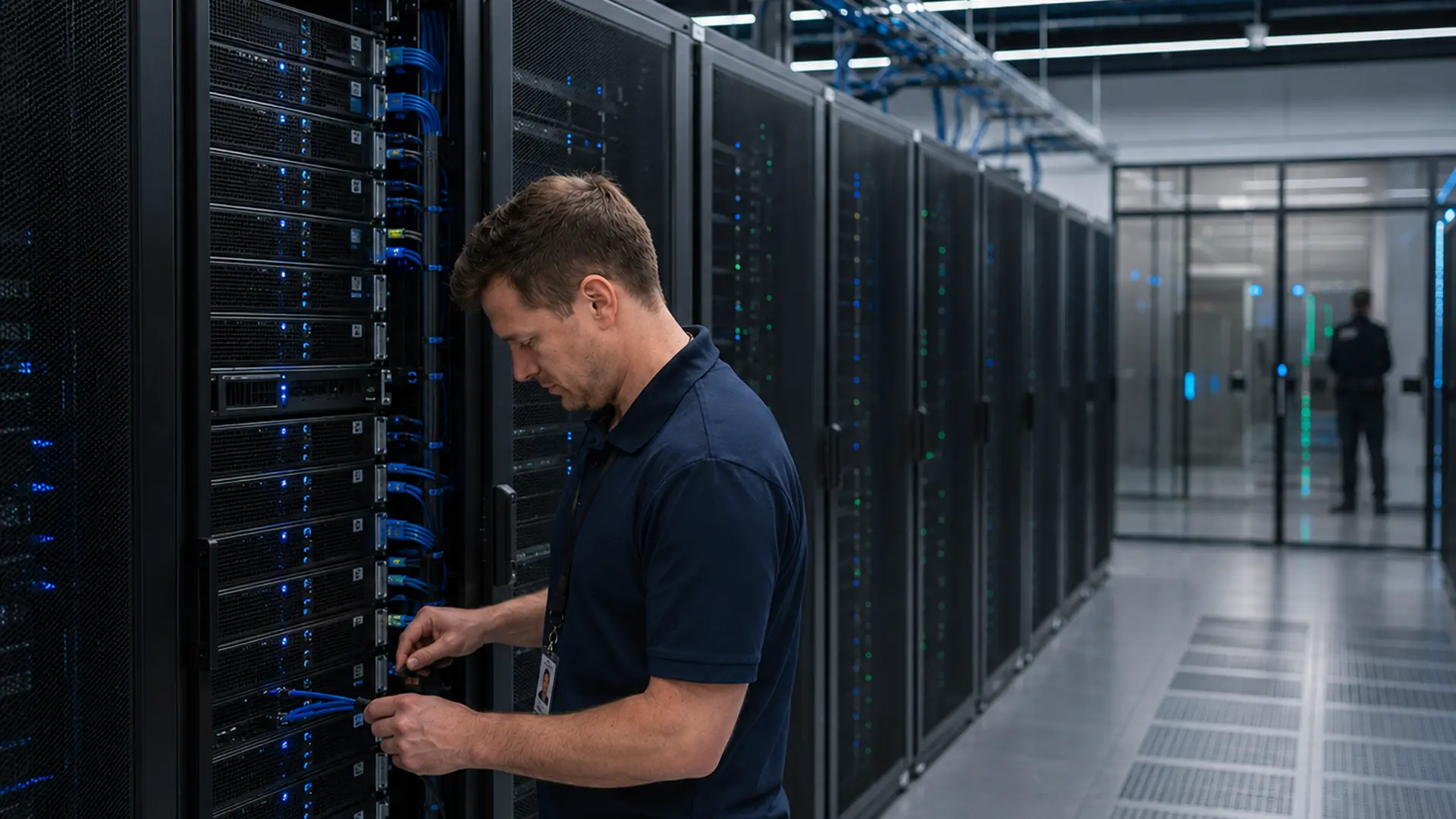 IT technician working in a data center