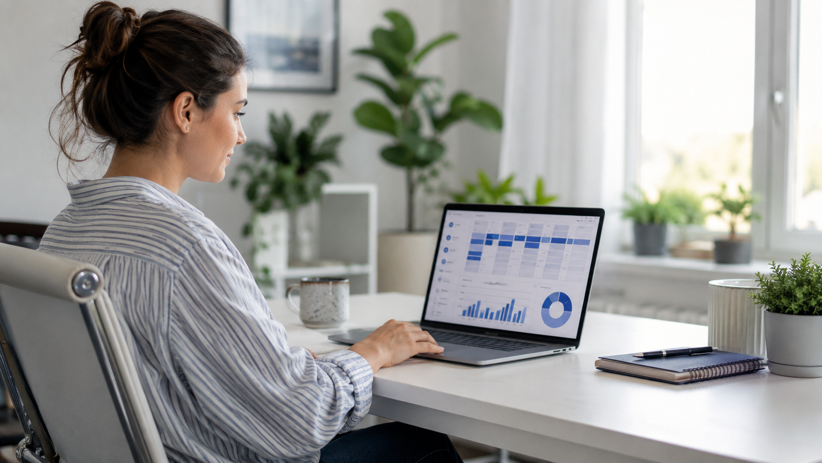 Remote marketing professional working from a bright home office